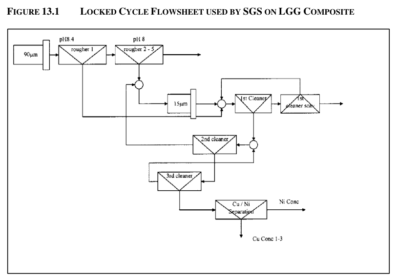 FIGURE 13.1 LOCKED CYCLE FLOWSHEET USED BY SGS ON LGG COMPOSITE