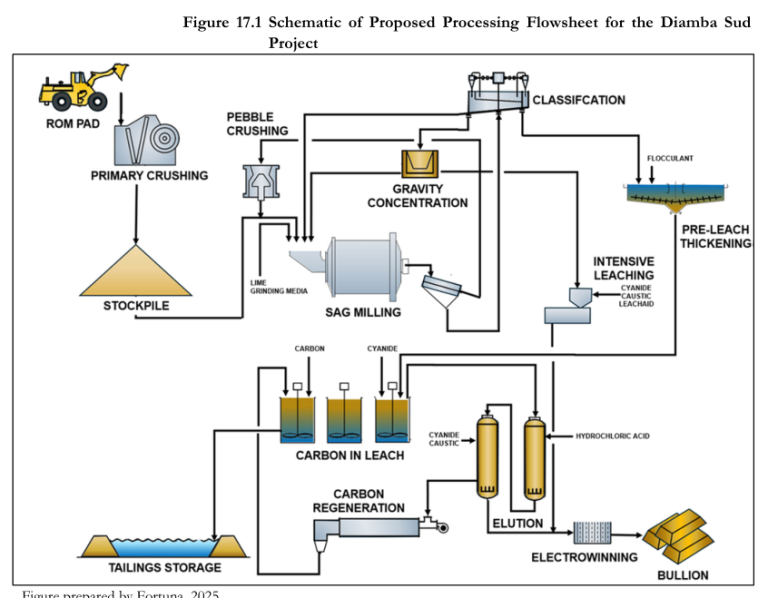 Figure 17.1 Schematic of Proposed Processing Flowsheet for the Diamba Sud